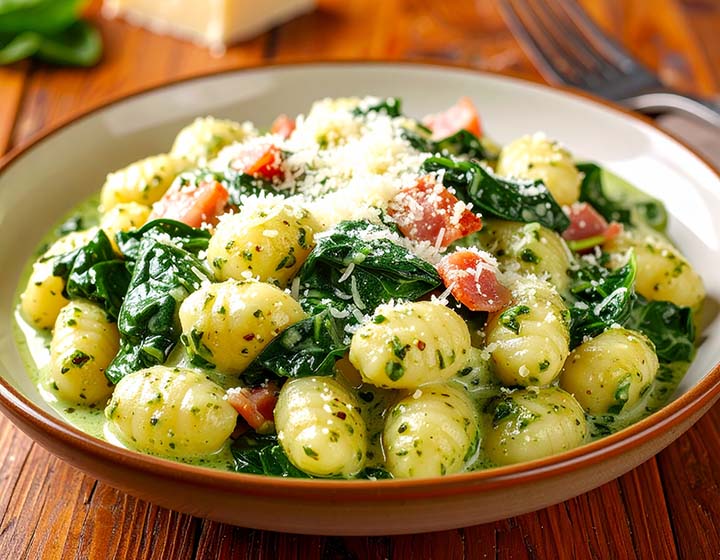  ai spinaci Gnocchi mit Spinat und Schinken in Obers-Sauce